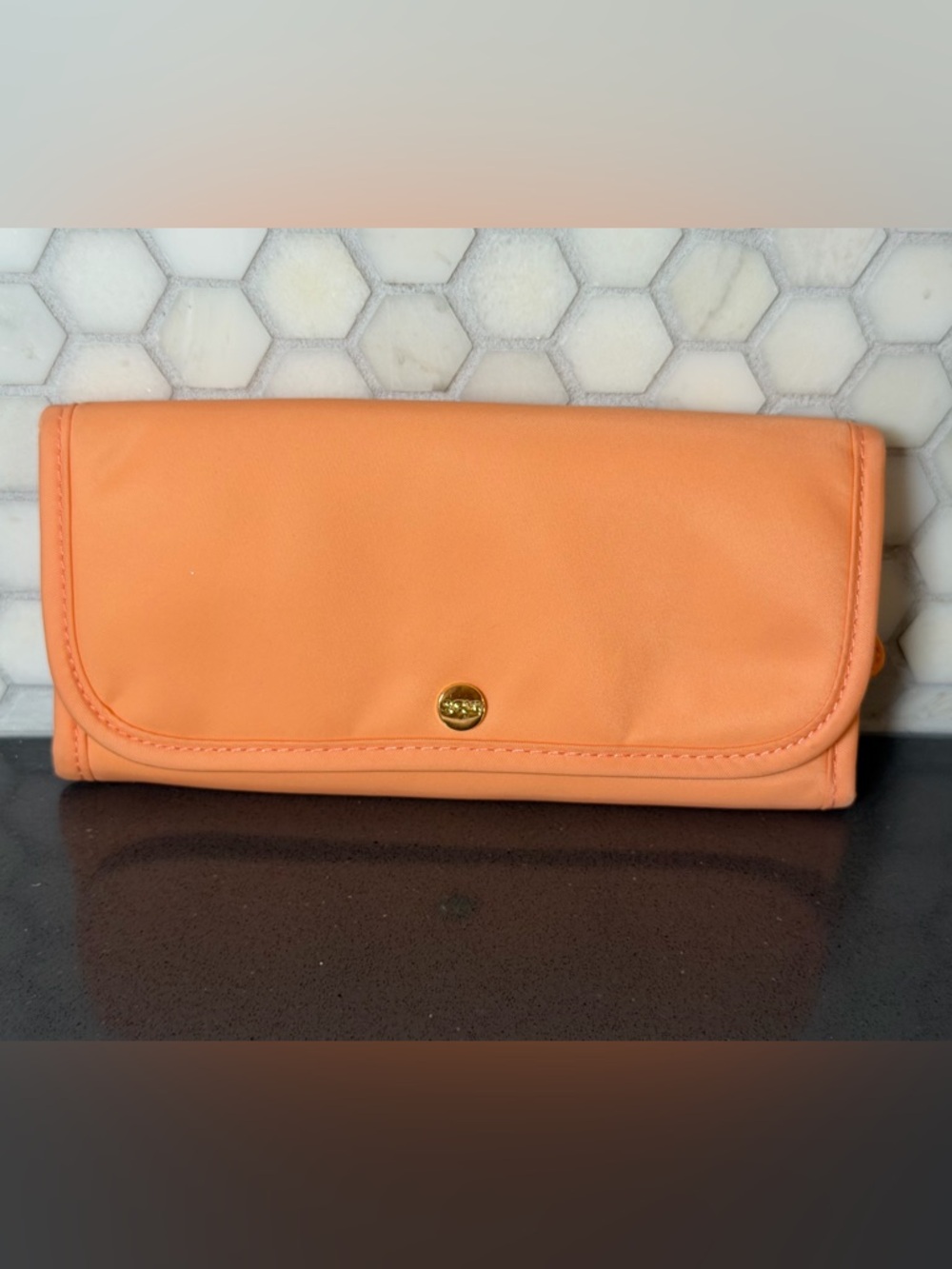 Stoney Clover Lane Neon Orange Trifold Wallet Long Pristine Condition